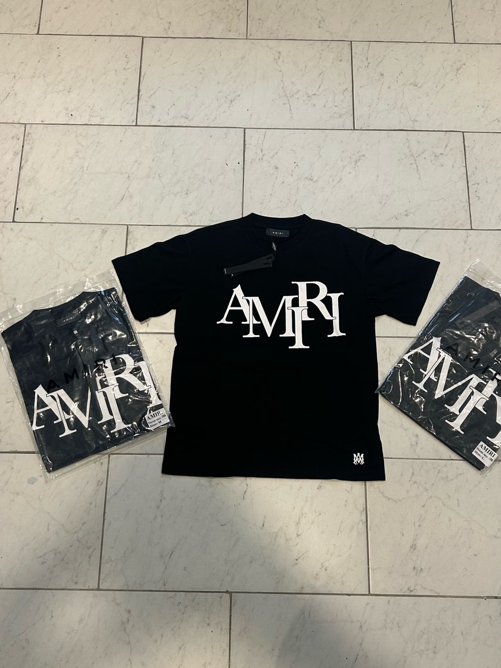 AMIRI Black Tee with White Oversized Logo